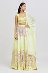 Buy_Label Priyanka Kar_Yellow Cotton Printed Floral Sweetheart Sequin Embroidered Lehenga Set _Online_at_Aza_Fashions