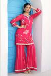 Buy_Seams Pret And Couture_Pink Net Embroidery Floral Leaf Neck Seher Kurta Sharara Set _Online_at_Aza_Fashions