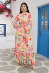 Buy_Seams Pret And Couture_Multi Color Crepe And Shantoon Print Floral Round Neck Zainab Dress _at_Aza_Fashions