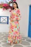 Buy_Seams Pret And Couture_Multi Color Crepe And Shantoon Print Floral Round Neck Zainab Dress _Online_at_Aza_Fashions