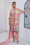 Seams Pret And Couture_Multi Color Georgette Printed And Hand Embroidered Floral Amira Tunic Pant Set _at_Aza_Fashions