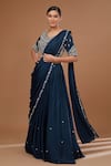 Buy_BAIDEHI_Blue Blouse Bamber Silk Embroidered Zari V-neck Border Draped Lehenga Saree Set _at_Aza_Fashions