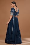 Shop_BAIDEHI_Blue Blouse Bamber Silk Embroidered Zari V-neck Border Draped Lehenga Saree Set _at_Aza_Fashions