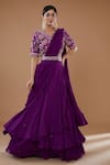 Buy_BAIDEHI_Purple Chinon Georgette Layered Draped Lehenga Saree Set With Blouse _at_Aza_Fashions