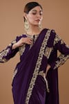 Buy_BAIDEHI_Purple Crepe Embroidered Zari Round Floral Vine Pre-draped Saree With Blouse _Online_at_Aza_Fashions