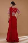 Shop_BAIDEHI_Red Crepe Embroidered Thread V-neck Draped Layered Lehenga Saree Blouse Set_at_Aza_Fashions