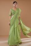 Buy_BAIDEHI_Green Crepe Embroidered Sequin Draped Layered Ruffle Lehenga Saree With Blouse_at_Aza_Fashions