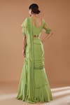 Shop_BAIDEHI_Green Crepe Embroidered Sequin Draped Layered Ruffle Lehenga Saree With Blouse_at_Aza_Fashions