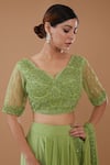 BAIDEHI_Green Crepe Embroidered Sequin Draped Layered Ruffle Lehenga Saree With Blouse_Online_at_Aza_Fashions