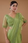 Buy_BAIDEHI_Green Crepe Embroidered Sequin Draped Layered Ruffle Lehenga Saree With Blouse_Online_at_Aza_Fashions
