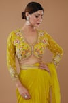 BAIDEHI_Yellow Crepe Embroidered Sequin Layered Draped Ruffle Lehenga Saree With Blouse _Online_at_Aza_Fashions