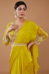 Buy_BAIDEHI_Yellow Crepe Embroidered Sequin Layered Draped Ruffle Lehenga Saree With Blouse _Online_at_Aza_Fashions