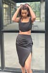 Buy_Detales_Black Armani Satin Plain Drawstring Skirt_at_Aza_Fashions