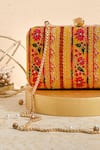 AMYRA_Yellow Zari Zuri Floral Thread Embroidered Box Clutch _Online_at_Aza_Fashions