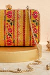 Shop_AMYRA_Yellow Zari Zuri Floral Thread Embroidered Box Clutch _Online_at_Aza_Fashions