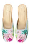 Shop_Sole Mates by Palak_Blue Bead Flamingo Motif Embroidered Mules _at_Aza_Fashions