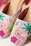 Sole Mates by Palak_Blue Bead Flamingo Motif Embroidered Mules _Online_at_Aza_Fashions