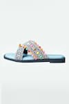 Shop_Sole Mates by Palak_Blue Bead Mykonos Embroidered Criss Cross Sliders _at_Aza_Fashions