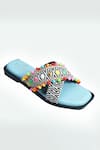 Shop_Sole Mates by Palak_Blue Bead Mykonos Embroidered Criss Cross Sliders _Online_at_Aza_Fashions