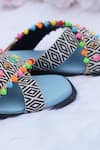 Sole Mates by Palak_Blue Bead Mykonos Embroidered Criss Cross Sliders _at_Aza_Fashions