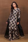 Buy_Pinki Sinha_Black Banarasi Silk Handwoven Floral Jaal Pattern Keyhole Kurta Sharara Set _at_Aza_Fashions