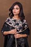 Pinki Sinha_Black Banarasi Silk Handwoven Floral Jaal Pattern Keyhole Kurta Sharara Set _Online_at_Aza_Fashions