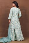 Pinki Sinha_Blue Banarasi Silk Handwoven Floral Jaal Pattern V Neck Kurta Sharara Set _Online_at_Aza_Fashions