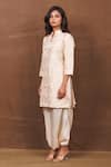 Pinki Sinha_Ivory Banarasi Silk Handwoven Floral Vintage Pattern Kurta And Dhoti Pant Set _Online_at_Aza_Fashions