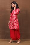 Shop_Pinki Sinha_Red Banarasi Silk Handwoven Floral Vintage Pattern Kurta And Dhoti Pant Set _Online_at_Aza_Fashions