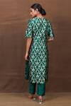 Shop_Pinki Sinha_Emerald Green Banarasi Silk Handwoven Floral Pattern Round Neck Kurta And Pant Set _at_Aza_Fashions