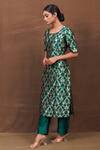 Buy_Pinki Sinha_Emerald Green Banarasi Silk Handwoven Floral Pattern Round Neck Kurta And Pant Set _Online_at_Aza_Fashions