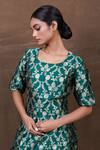 Shop_Pinki Sinha_Emerald Green Banarasi Silk Handwoven Floral Pattern Round Neck Kurta And Pant Set _Online_at_Aza_Fashions