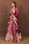 Shop_Pinki Sinha_Purple Banarasi Silk Handwoven Floral Pattern Lehenga Set _Online_at_Aza_Fashions