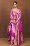 Buy_Pinki Sinha_Purple Banarasi Silk Handwoven Floral Checkered And Jaal Pattern V Lehenga Set _at_Aza_Fashions