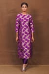 Buy_Pinki Sinha_Purple Banarasi Silk Handwoven Floral Round Neck Kurta With Pant _at_Aza_Fashions