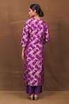 Shop_Pinki Sinha_Purple Banarasi Silk Handwoven Floral Round Neck Kurta With Pant _at_Aza_Fashions