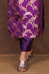 Pinki Sinha_Purple Banarasi Silk Handwoven Floral Round Neck Kurta With Pant _Online_at_Aza_Fashions