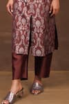 Buy_Pinki Sinha_Brown Banarasi Silk Handwoven Floral Lapel Collar Long Coat With Pant _Online_at_Aza_Fashions