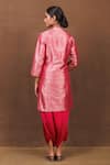 Shop_Pinki Sinha_Pink Banarasi Silk Handwoven Geometric Notched Collar Kurta With Dhoti Skirt _at_Aza_Fashions