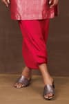 Pinki Sinha_Pink Banarasi Silk Handwoven Geometric Notched Collar Kurta With Dhoti Skirt _Online_at_Aza_Fashions