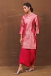 Buy_Pinki Sinha_Pink Banarasi Silk Handwoven Geometric Notched Collar Kurta With Dhoti Skirt _Online_at_Aza_Fashions