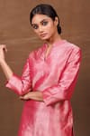 Shop_Pinki Sinha_Pink Banarasi Silk Handwoven Geometric Notched Collar Kurta With Dhoti Skirt _Online_at_Aza_Fashions