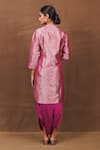 Shop_Pinki Sinha_Magenta Banarasi Silk Handwoven Geometric Notched Collar Kurta With Dhoti Skirt _at_Aza_Fashions