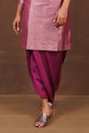 Buy_Pinki Sinha_Magenta Banarasi Silk Handwoven Geometric Notched Collar Kurta With Dhoti Skirt _Online_at_Aza_Fashions