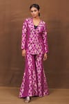 Buy_VISHWA BY PINKI SINHA_Purple Banarasi Silk Handwoven Floral Lapel Collar Jacket With Gharara _at_Aza_Fashions