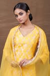 Shop_Pinki Sinha_Yellow Banarasi Silk Handwoven Floral V Neck Kurta Sharara Set _Online_at_Aza_Fashions