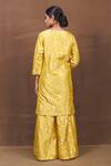 Shop_Pinki Sinha_Yellow Banarasi Silk Handwoven Floral V Neck Straight Kurta Sharara Set _at_Aza_Fashions