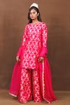 Buy_Pinki Sinha_Pink Banarasi Silk Handwoven Floral Round Kurta Sharara Set _at_Aza_Fashions