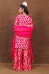 Pinki Sinha_Pink Banarasi Silk Handwoven Floral Round Kurta Sharara Set _Online_at_Aza_Fashions