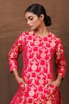 Shop_VISHWA BY PINKI SINHA_Pink Banarasi Silk Handwoven Floral Round Pattern Kurta And Pant Set _Online_at_Aza_Fashions